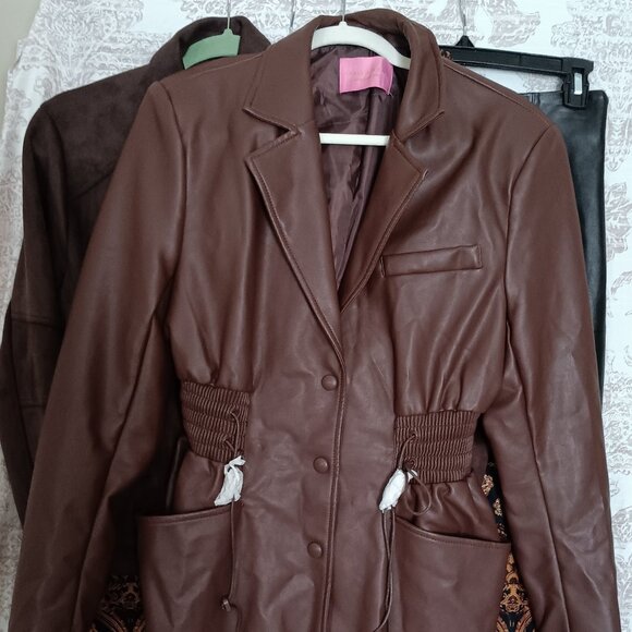 Women's Chocolate Brown Mousse Faux Leather Jacket - Picture 1 of 12